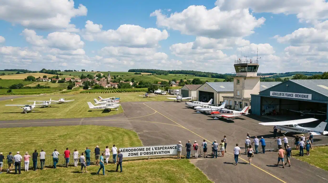 Vue panoramique d'un aérodrome en Île-de-France avec des avions sur le tarmac